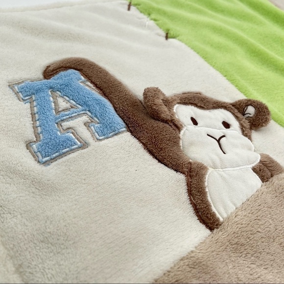 RARE Indigo Baby ABC Fuzzy Tan Monkey Bunny Bear Rattle Squeaker Play Blanket - Picture 5 of 17